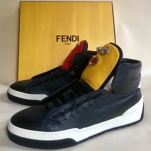 Fendi Other - FENDI Men's Metal Face Leather High-Top Sneaker